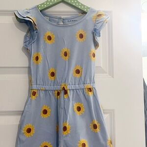 Little Girls Old Navy Light Blue Romper with Sunflower Pattern